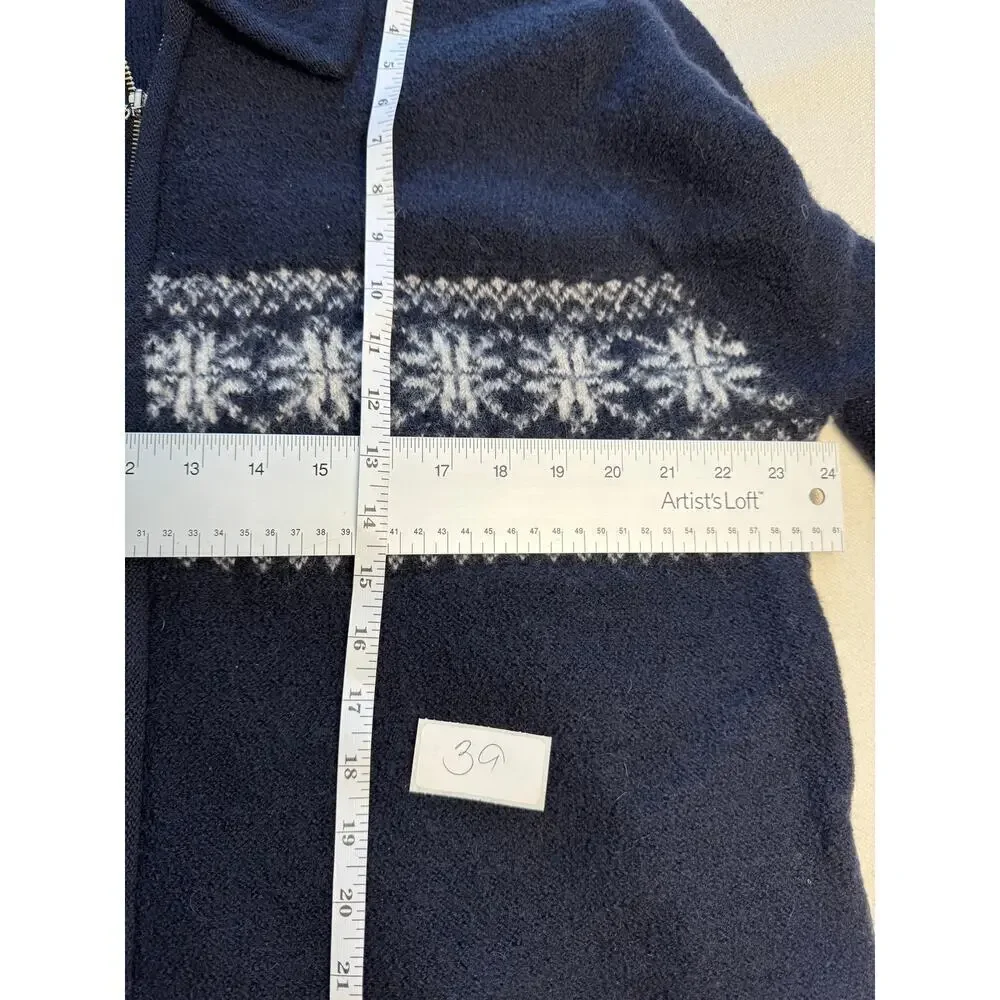 Vintage Cherokee 100% Wool Fair Isle Full Zip Classic Men’s Size XL Dark Navy